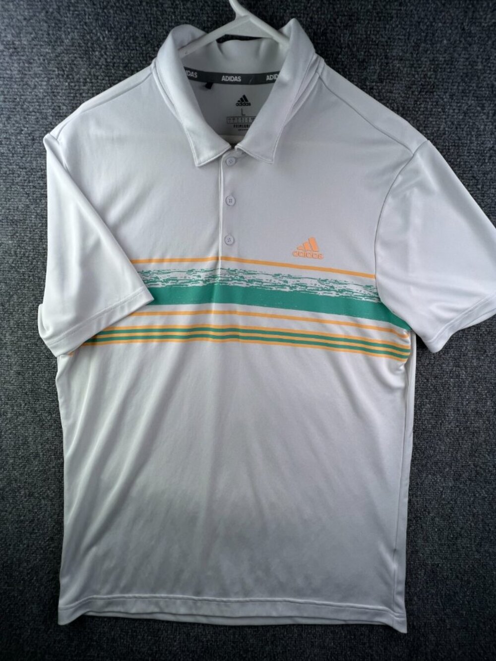Adidas Primegreen Striped Short Sleeve Polo Shirt Men’s Large White Green Orange